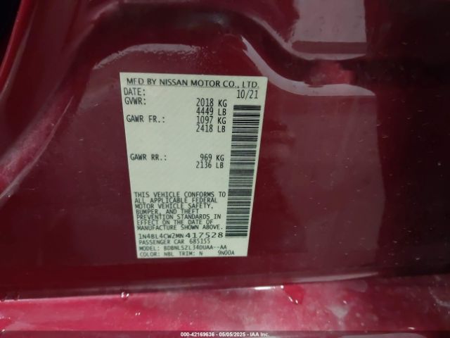 1N4BL4CW2MN417528 Nissan Altima Sr Intelligent Awd