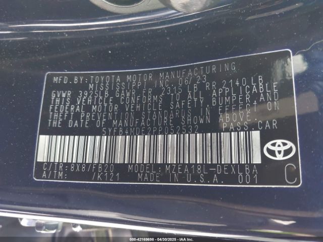 5YFB4MDE2PP052532 Toyota COROLLA LE