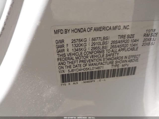 2019 ACURA MDX 5J8YD4H05KL014871 Photo 8
