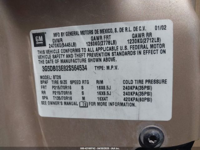 2002 BUICK RENDEZVOUS 3G5DB03E82S564534 Photo 8