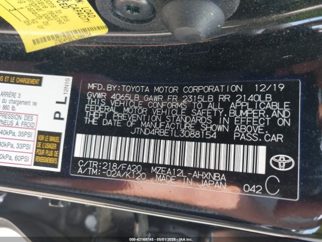 JTND4RBE1L3088154 Toyota COROLLA SE