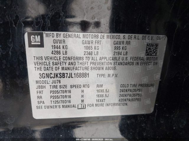 3GNCJKSB7JL168881 Chevrolet luv - mfi, variable valve timing, e85 max, alum