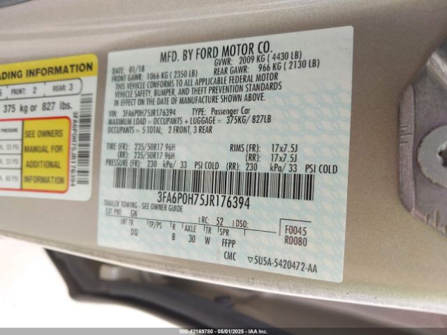 3FA6P0H75JR176394 Ford FUSION SE