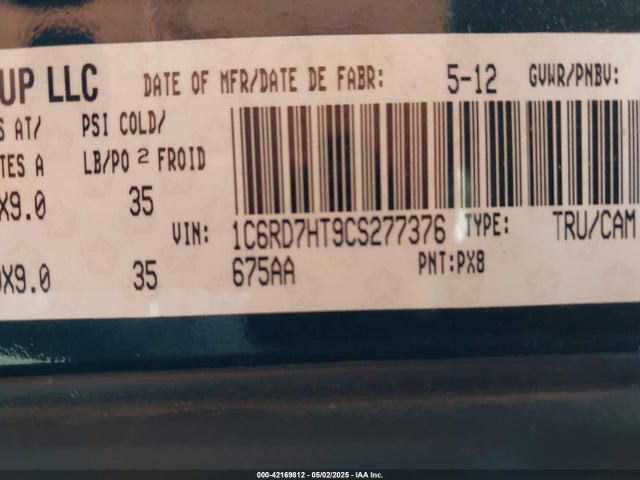 Продажа на аукционе авто 2012 Ram 1500 Sport, vin: 1C6RD7HT9CS277376, номер лота: 42169812