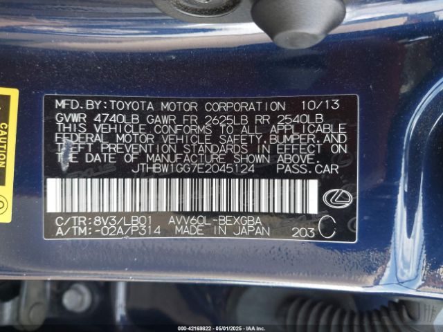 JTHBW1GG7E2045124 Lexus ES 300H