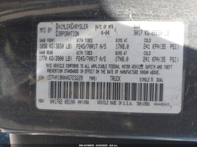 2004 DODGE RAM 1500 1D7HA18NX4S723229 Photo 8