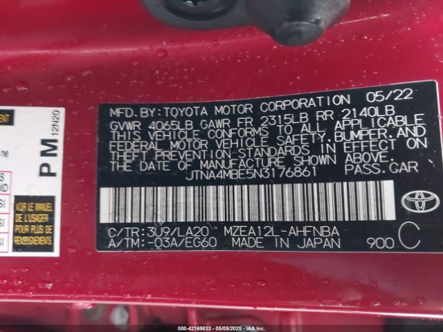 JTNA4MBE5N3176861 Toyota Corolla Xse