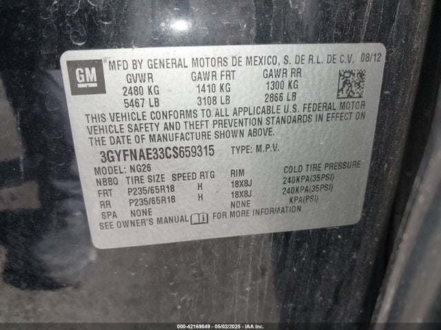 2012 CADILLAC SRX 3GYFNAE33CS659315 Photo 8