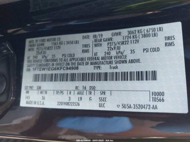 1FTEW1EG6KFC94908 Ford F-150 Limited