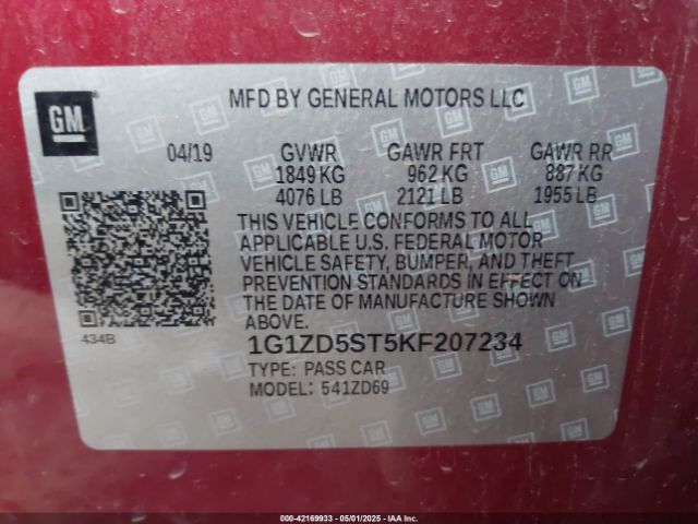 2019 CHEVROLET MALIBU 1G1ZD5ST5KF207234 Photo 8