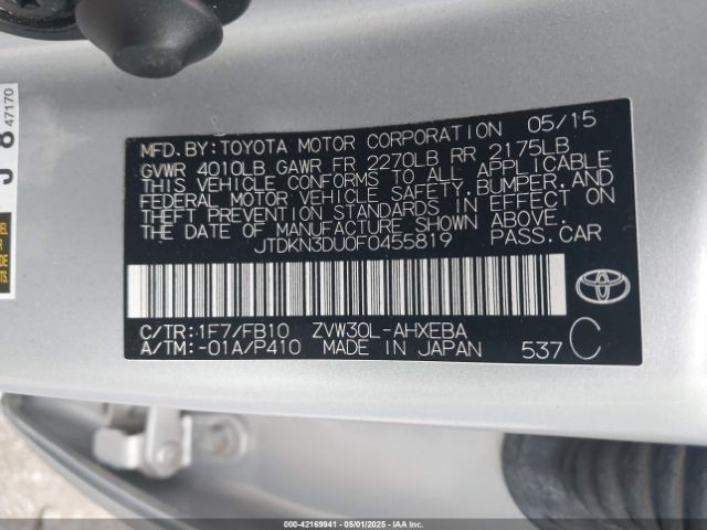 JTDKN3DU0F0455819 Toyota Prius Two