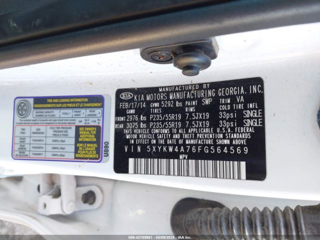 5XYKW4A76FG564569 KIA Sorento Sx V6