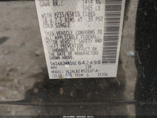 5N1AR2MN1GC642498 Nissan Pathfinder S
