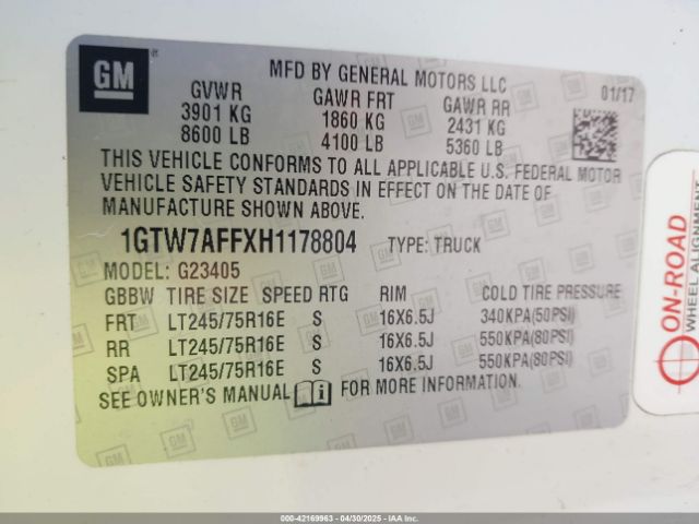 1GTW7AFFXH1178804 GMC Savana 2500 Work Van