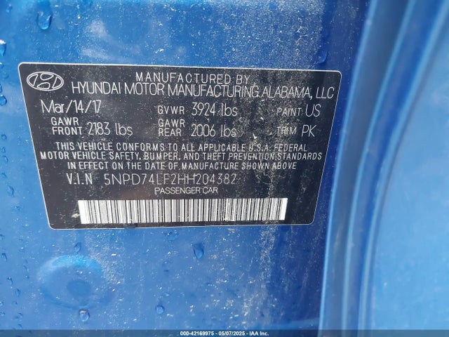 Hyundai ELANTRA SE 2017 5NPD74LF2HH204382 Image 9