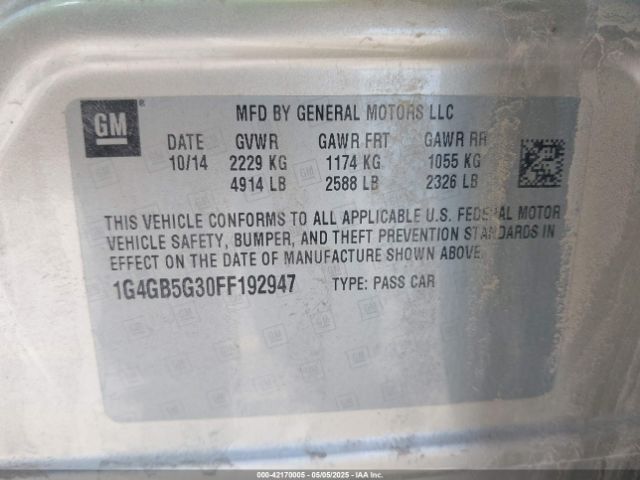 1G4GB5G30FF192947 Buick Lacrosse Leather