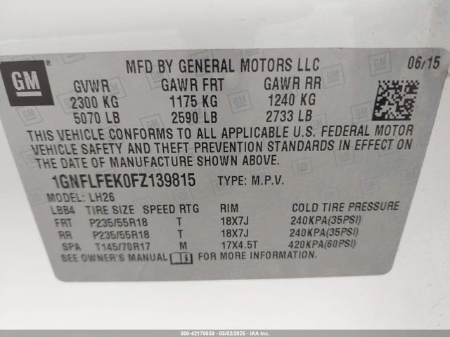 1GNFLFEK0FZ139815 Chevrolet EQUINOX 1LT