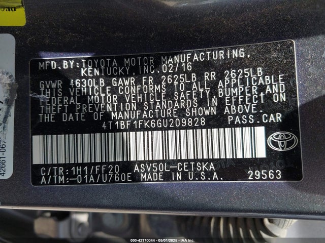 Toyota CAMRY SE 2016 4T1BF1FK6GU209828 Image 9