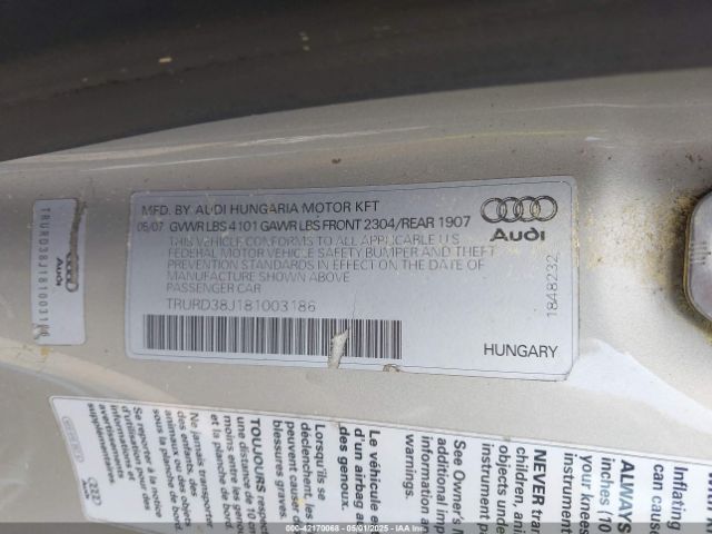 2008 AUDI TT TRURD38J181003186 Photo 8