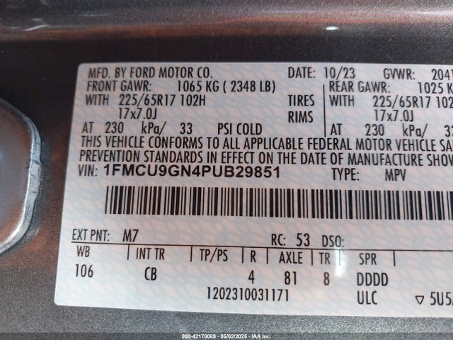1FMCU9GN4PUB29851 Ford Escape Active