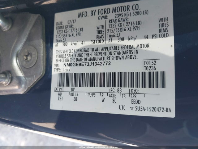 Ford 2.5l dohc pfi 2018 NM0GE9E73J1342772 Image 9