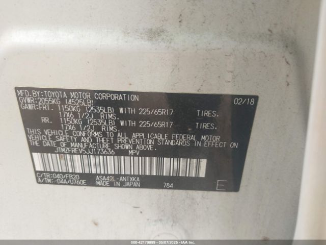 JTMZFREV5JJ173636 Toyota RAV4 LE