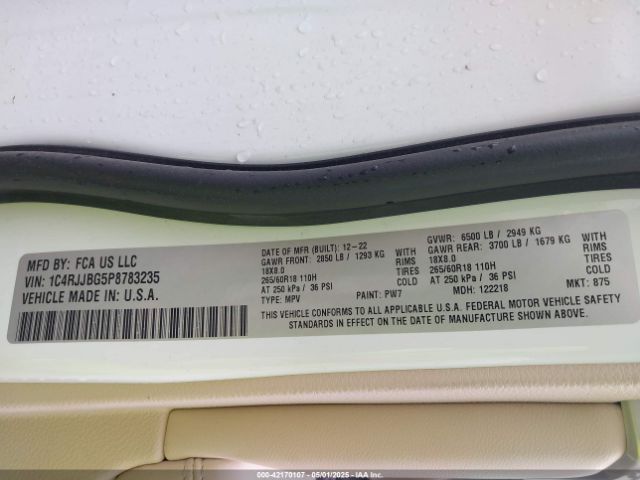1C4RJJBG5P8783235 Jeep Grand Cherokee L Limited 4x2