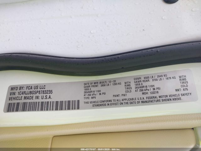 1C4RJJBG5P8783235 Jeep Grand Cherokee L Limited 4x2