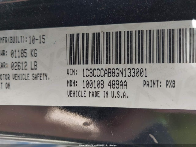 1C3CCCAB8GN133001 Chrysler 200 Limited