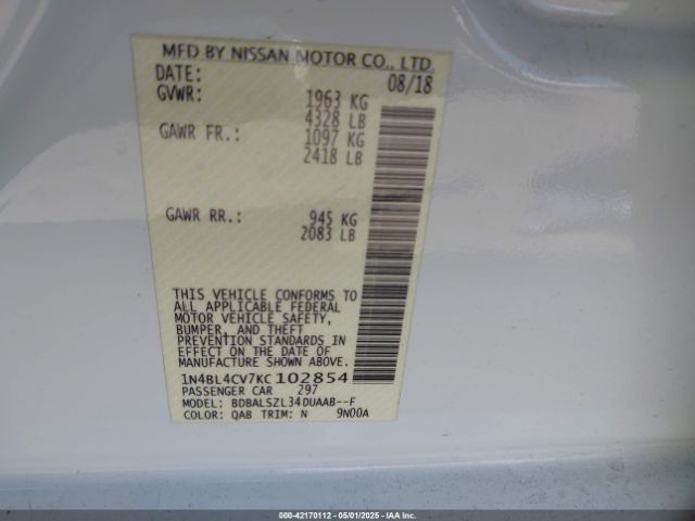 2019 NISSAN ALTIMA 1N4BL4CV7KC102854 Photo 8
