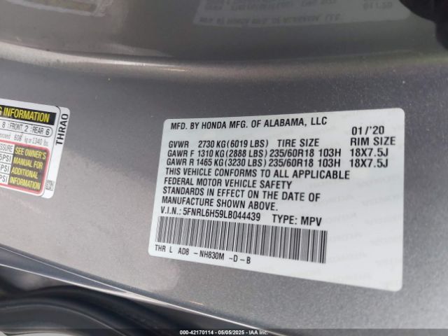 2020 HONDA ODYSSEY 5FNRL6H59LB044439 Photo 8