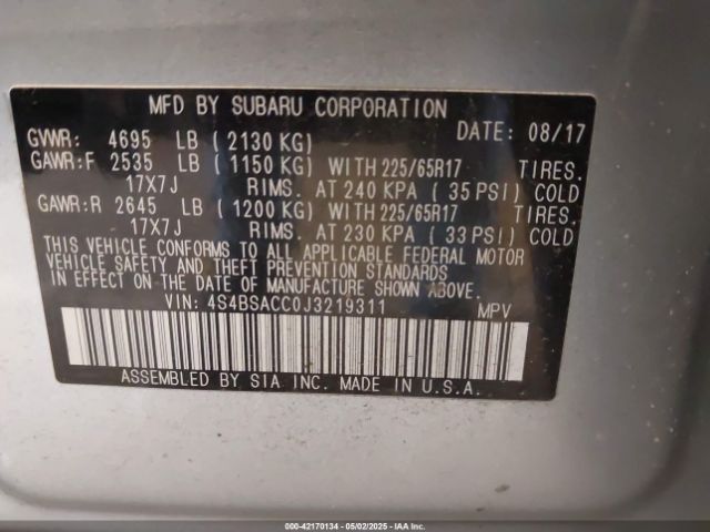 4S4BSACC0J3219311 Subaru Outback 2.5i Premium