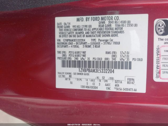 2014 FORD MUSTANG 1ZVBP8AM3E5332204 Photo 8