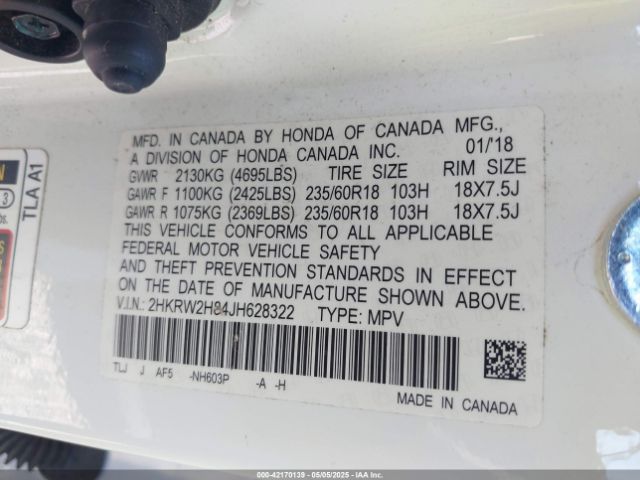 2HKRW2H84JH628322 Honda Cr-v Ex-l/ex-l Navi