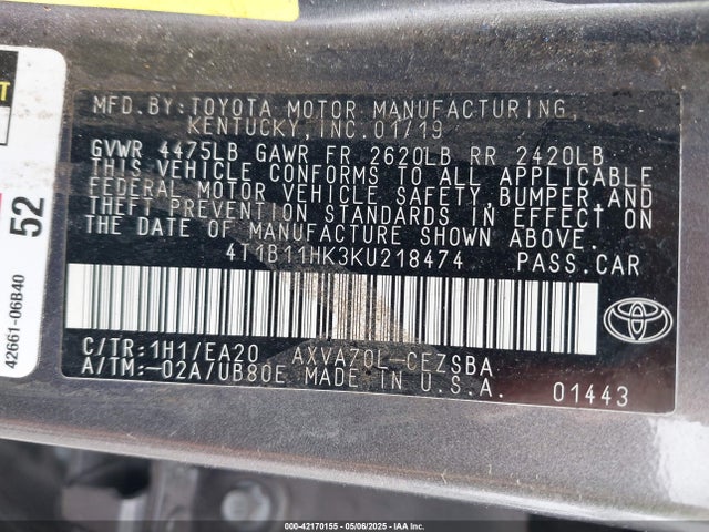 4T1B11HK3KU218474 Toyota a25a-fks