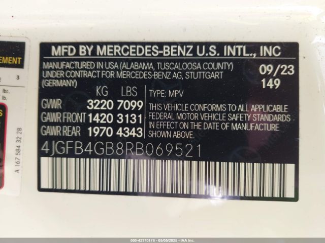 4JGFB4GB8RB069521 Mercedes-Benz m254