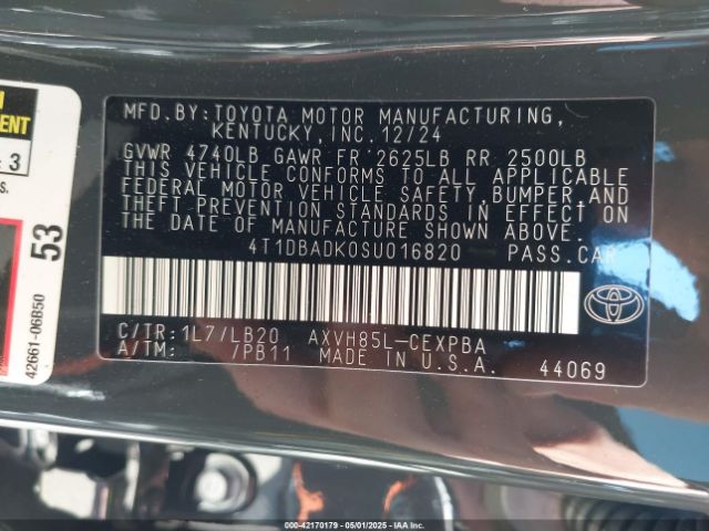 4T1DBADK0SU016820 Toyota CAMRY XSE