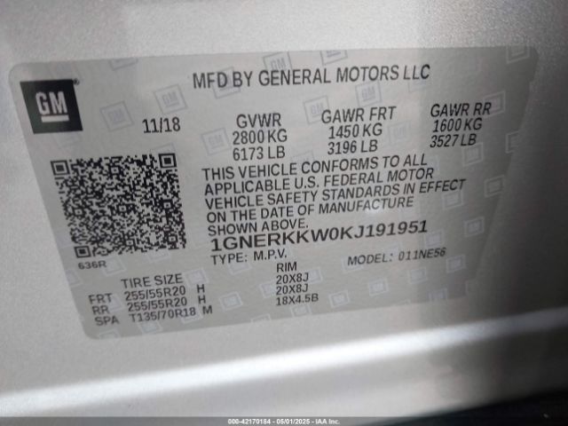 1GNERKKW0KJ191951 Chevrolet Traverse Premier