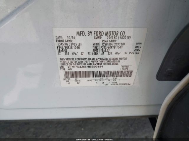 2FMPK4J88HBB09154 Ford EDGE SEL