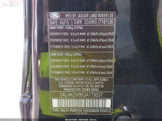 SALAK2V66GA779537 Land Rover LR4