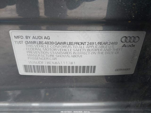 2008 AUDI A4 WAUDF78EX8A111781 Photo 8