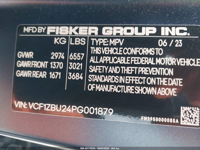 Fisker Ocean One 2023 VCF1ZBU24PG001879 Image 9