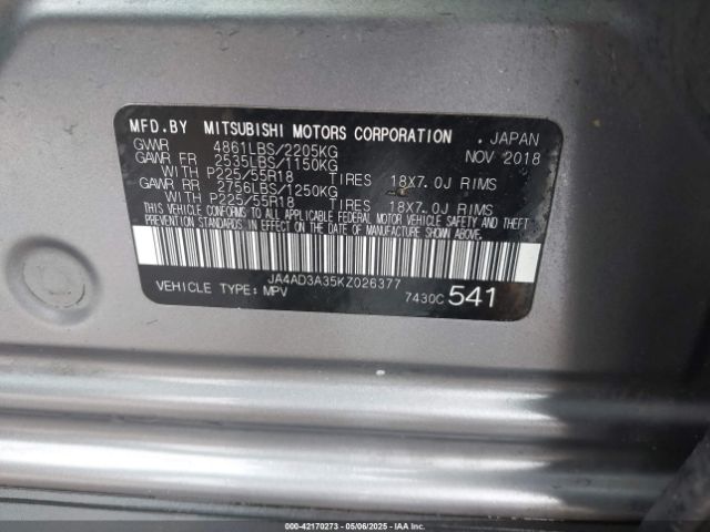 2019 MITSUBISHI OUTLANDER JA4AD3A35KZ026377 Photo 8