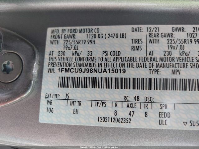 2022 FORD ESCAPE 1FMCU9J98NUA15019 Photo 8