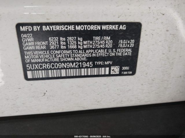 2022 BMW X5 5UXCR6C09N9M21945 Photo 8