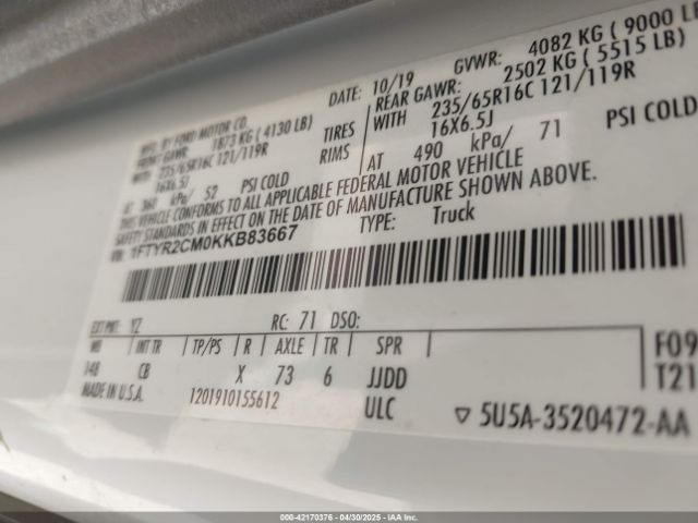 1FTYR2CM0KKB83667 Ford Transit-250
