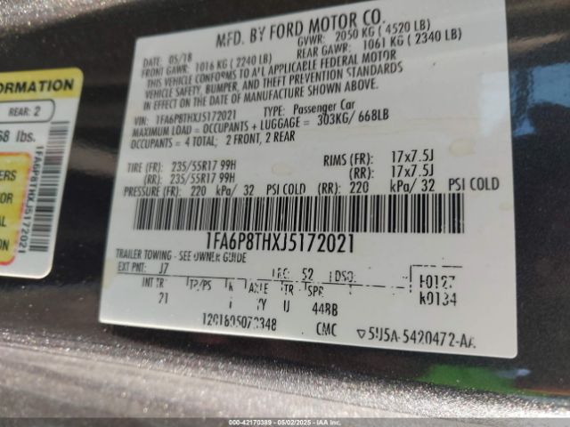 2018 FORD MUSTANG 1FA6P8THXJ5172021 Photo 8
