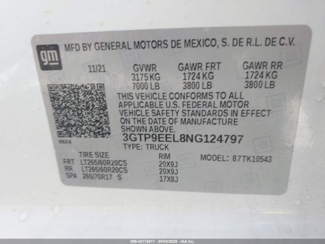 3GTP9EEL8NG124797 GMC Sierra 1500 Limited 4wd  Short Box At4