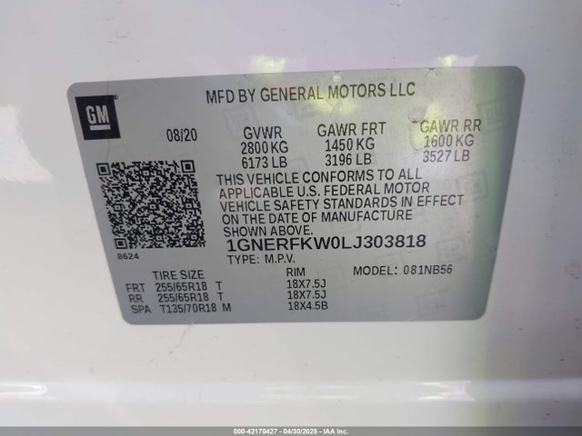 1GNERFKW0LJ303818 Chevrolet lfy - spark ignited direct injection, atss, gen 1