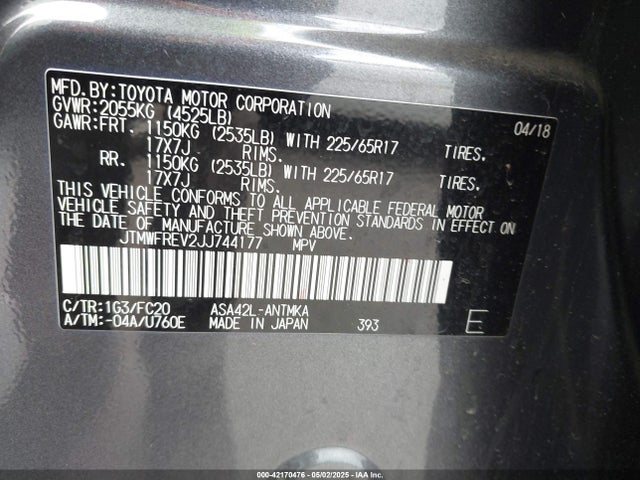 JTMWFREV2JJ744177 Toyota Rav4 Xle